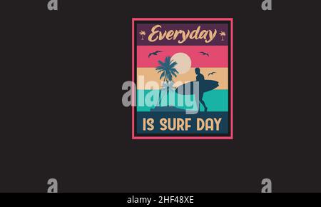 everyday è un modello vettoriale di testo monogramma per il surf day Illustrazione Vettoriale