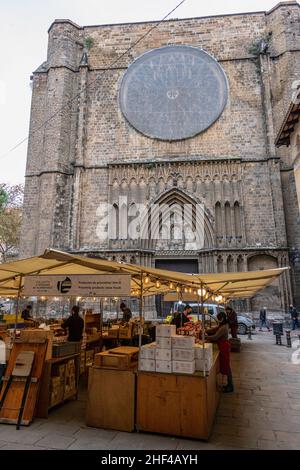 Mercatino di Natale in Plaza del Pi, Barri Gotic, Barcellona, Catalogna, Spagna. Foto Stock