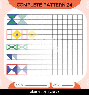 Ripetizione Pattern, Puzzle. Copia immagine. Speciale per bambini in età prescolare. Foglio di lavoro stampabile per bambini per mettere in pratica le abilità motorie. Imparare i colori. Attenzione Illustrazione Vettoriale