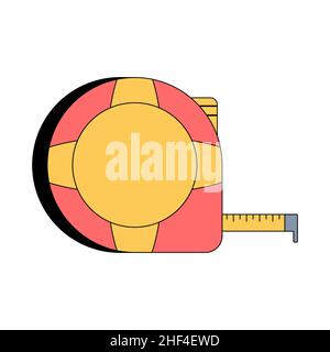 Metro a nastro. Casa, su misura, strumento di costruzione. Costruzione della roulette. Illustrazione vettoriale in stile piatto su sfondo bianco isolato. Icona. Illustrazione Vettoriale
