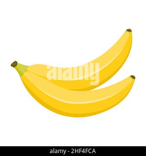 Un mazzo di due banane fresche. Illustrazione vettoriale isolata su sfondo bianco. Stile cartoon flat. Illustrazione Vettoriale