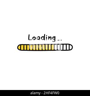 Barra di caricamento, stato e elemento di avanzamento del doodle. Schizzo, stile disegnato a mano. Illustrazione vettoriale. Illustrazione Vettoriale