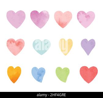 Valentine's Hearts acquerello elementi set. Illustrazione Vettoriale