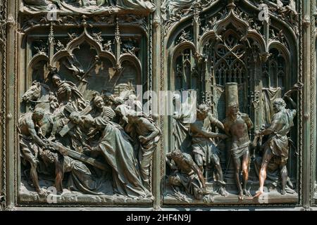 Particolare del Duomo di Milano o del Duomo di Milano. Primo piano Foto Stock