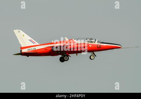 Gnat Display Team ex Royal Air Force Folland Gnat jet trainer plane. Gruppo di formazione del getto civile Jet. Gnat XR538 atterra al RAF Waddington Foto Stock