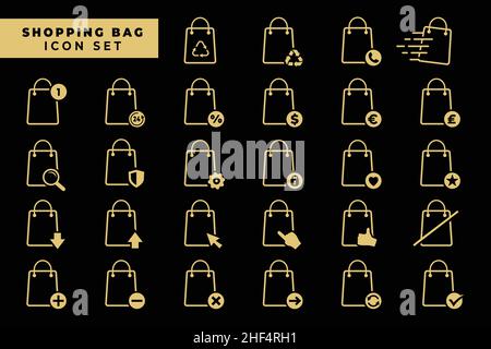 Set di icone per la shopping bag. Collezione di shopping bag icona. Vettore e illustrazione. Illustrazione Vettoriale