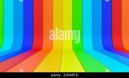 Tavole curve multicolore 3D strisce o assi di fondo Foto Stock