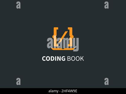 modello di design del logo del libro di codifica. Illustrazione Vettoriale