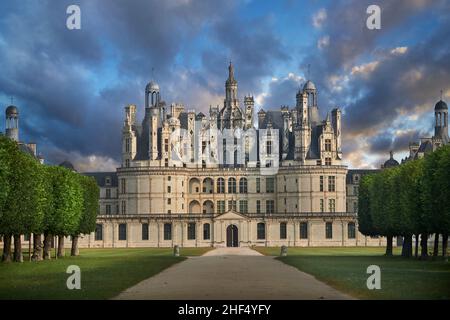 Il Château de Chambord, Centre-Val de Loire, un castello rinascimentale francese (1519-1547). Chambord è il Château più grande della Valle della Loira; era Foto Stock
