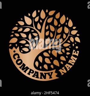 Modello di design moderno ed elegante con logo ad albero. Vettore e illustrazione. Illustrazione Vettoriale