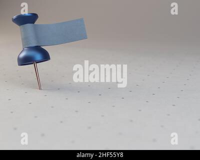Un'etichetta blu con un'etichetta a nastro vuota attaccata su una superficie di carta stampata e testurizzata -3D Foto Stock