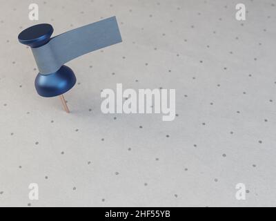 Un'etichetta blu con un'etichetta a nastro vuota attaccata su una superficie di carta stampata e testurizzata -3D Foto Stock