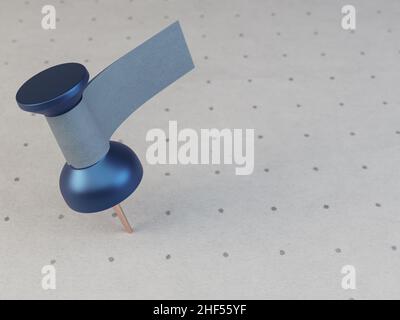 Un'etichetta blu con un'etichetta a nastro vuota attaccata su una superficie di carta stampata e testurizzata -3D Foto Stock