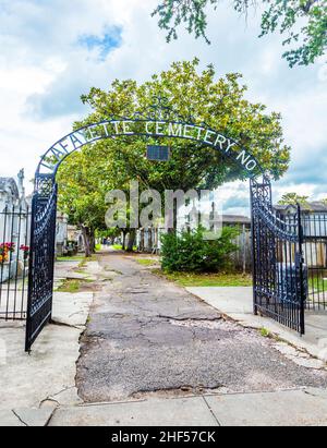 Ingresso al cimitero Lafayette di New Orleans, Louisiana Foto Stock