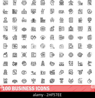 100 icone business impostate. Illustrazione di un vettore di 100 icone business isolato su sfondo bianco Illustrazione Vettoriale