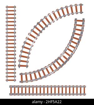 semplici elementi di costruzione di binari ferroviari o ferroviari isolati su sfondo bianco Illustrazione Vettoriale