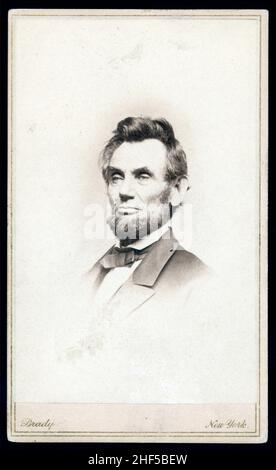 Abraham Abe Lincoln 1809-1865. Fotografia che mostra ritratto di Lincoln, testa e spalle, preso 8 gennaio 1864 da Brady, Mathew B. Foto Stock