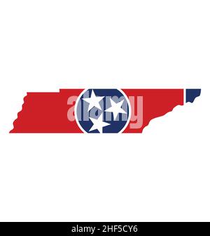 tennessee tn flag di stato in forma mappa silhouette vettore icona isolato su sfondo bianco Illustrazione Vettoriale