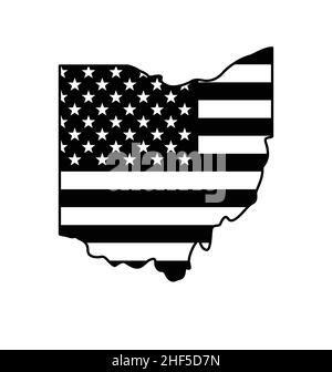 ohio OH stato forma con USA stati uniti d'america bandiera nero e bianco vettore isolato su sfondo bianco Illustrazione Vettoriale