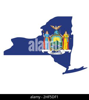 bandiera di stato di new york ny in forma mappa sagoma icona vettore isolato su sfondo bianco Illustrazione Vettoriale