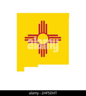 profilo della mappa dello stato new mexico nm con vettore di icone a bandiera isolato su sfondo bianco Illustrazione Vettoriale