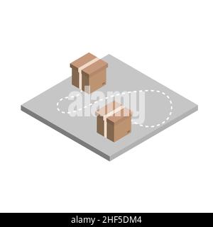 Icona isometrica di riposizionamento con caselle. Icona isolata. Concetto di movimentazione e consegna. Stile moderno Illustrazione Vettoriale