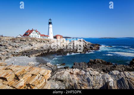 Una Primavera a Portland Head Light Foto Stock