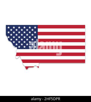 montana mt state map forma silhouette semplificata con usa american flag icon vettore isolato su sfondo bianco Illustrazione Vettoriale