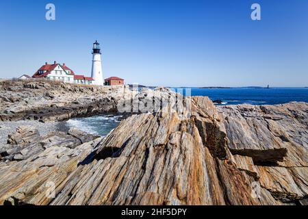 Una Primavera a Portland Head Light Foto Stock