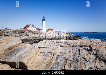 Una Primavera a Portland Head Light Foto Stock