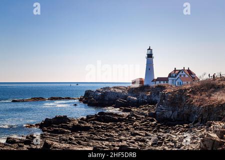 Una Primavera a Portland Head Light Foto Stock