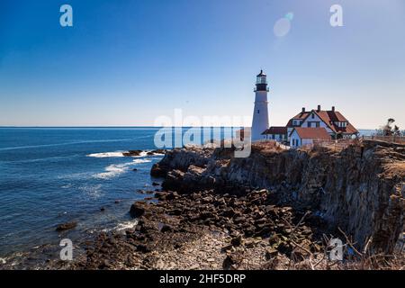 Una Primavera a Portland Head Light Foto Stock