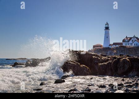 Una Primavera a Portland Head Light Foto Stock