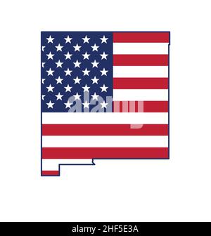 profilo della mappa dello stato new mexico nm con vettore icona a bandiera usa isolato su sfondo bianco Illustrazione Vettoriale