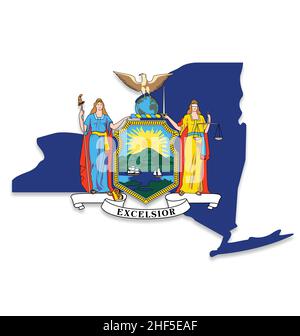 new york ny state flag cresta in forma mappa simbolo icona vettore isolato su sfondo bianco Illustrazione Vettoriale