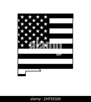 forma della mappa dello stato new mexico nm con icona della bandiera usa vettore bianco e nero isolato su sfondo bianco Illustrazione Vettoriale