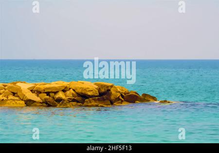 Sfondo blu con onde e pietre. Illustrazione vettoriale Illustrazione Vettoriale