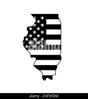 Illinois il forma della mappa di stato con bandiera usa in bianco e nero vettore di simbolo semplificato isolato su sfondo bianco Illustrazione Vettoriale