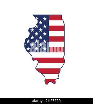 Illinois il forma della mappa di stato con flag usa vettore di simbolo semplificato isolato su sfondo bianco Illustrazione Vettoriale