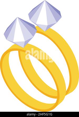 Icona di matrimonio anelli vettore isometrico. Anello in oro. Due dorati Illustrazione Vettoriale