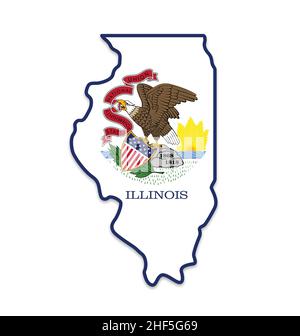 Illinois il flag nella forma della mappa di stato simbolo semplificato vettore USA isolato su sfondo bianco Illustrazione Vettoriale