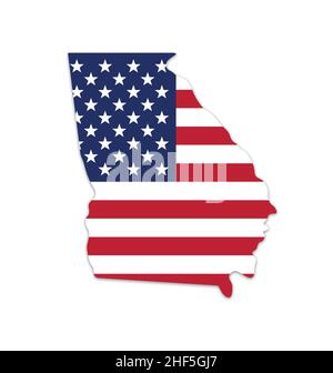 Forma della mappa di forma dello stato Georgia semplificata con vettore di bandiera statunitense isolato su sfondo bianco Illustrazione Vettoriale