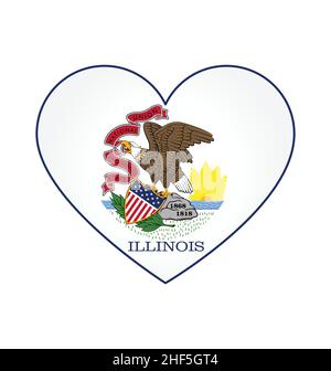 illinois il flag di stato in amore cuore forma simbolo vettore isolato su sfondo bianco Illustrazione Vettoriale