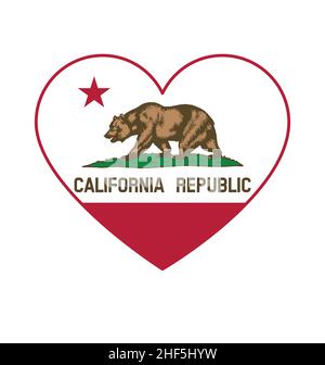 california ca stato bandiera in forma di cuore simbolo icona logo tshirt grafica vettore design isolato su sfondo bianco Illustrazione Vettoriale