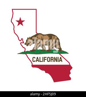 bandiera dello stato ca della california in un vettore semplificato di simboli di forma della mappa isolato su sfondo bianco Illustrazione Vettoriale