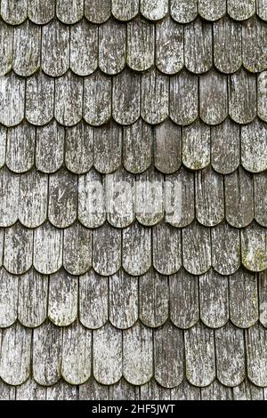 Vecchie scandole in legno sul tetto del mulino a vento olandese a Benz Foto Stock