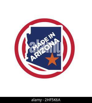 realizzato in arizona logo stato forma mappa su cerchio circolare scudo circolare simbolo vettore isolato su sfondo bianco Illustrazione Vettoriale