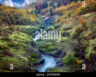 Fiume Klickitat con Autunno a colori. Washington Foto Stock