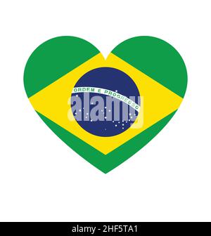 Brasile bandiera Brasil in amore cuore forma icona vettore isolato su sfondo bianco Illustrazione Vettoriale