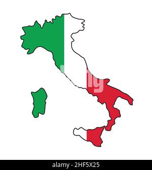 italia italia mappa profilo semplificato silhouette con vettore bandiera italiana isolato su sfondo bianco Illustrazione Vettoriale
